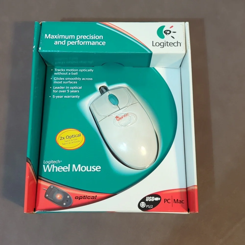Logitech Optical Wheel Mouse USB PC With Box Paperwork Mouseware
